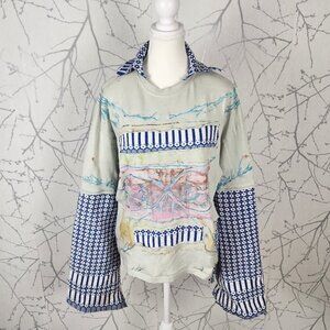 Fizz Artsy Patchwork Mixed Media Upcycled Collared Long Sleeve